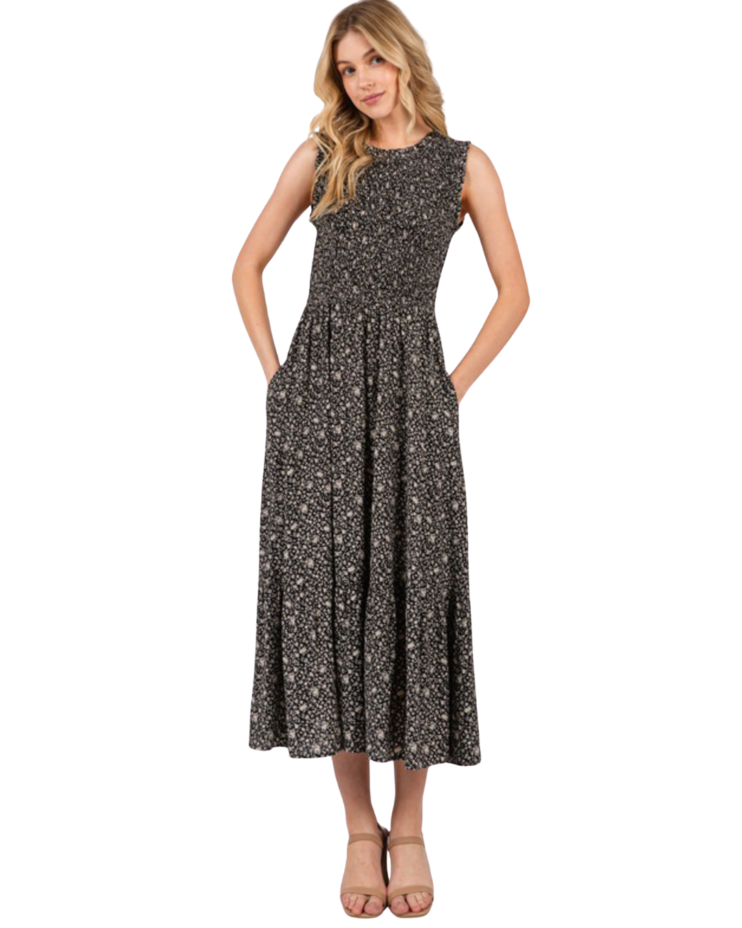 Vestido con smock corte A estampado floral
