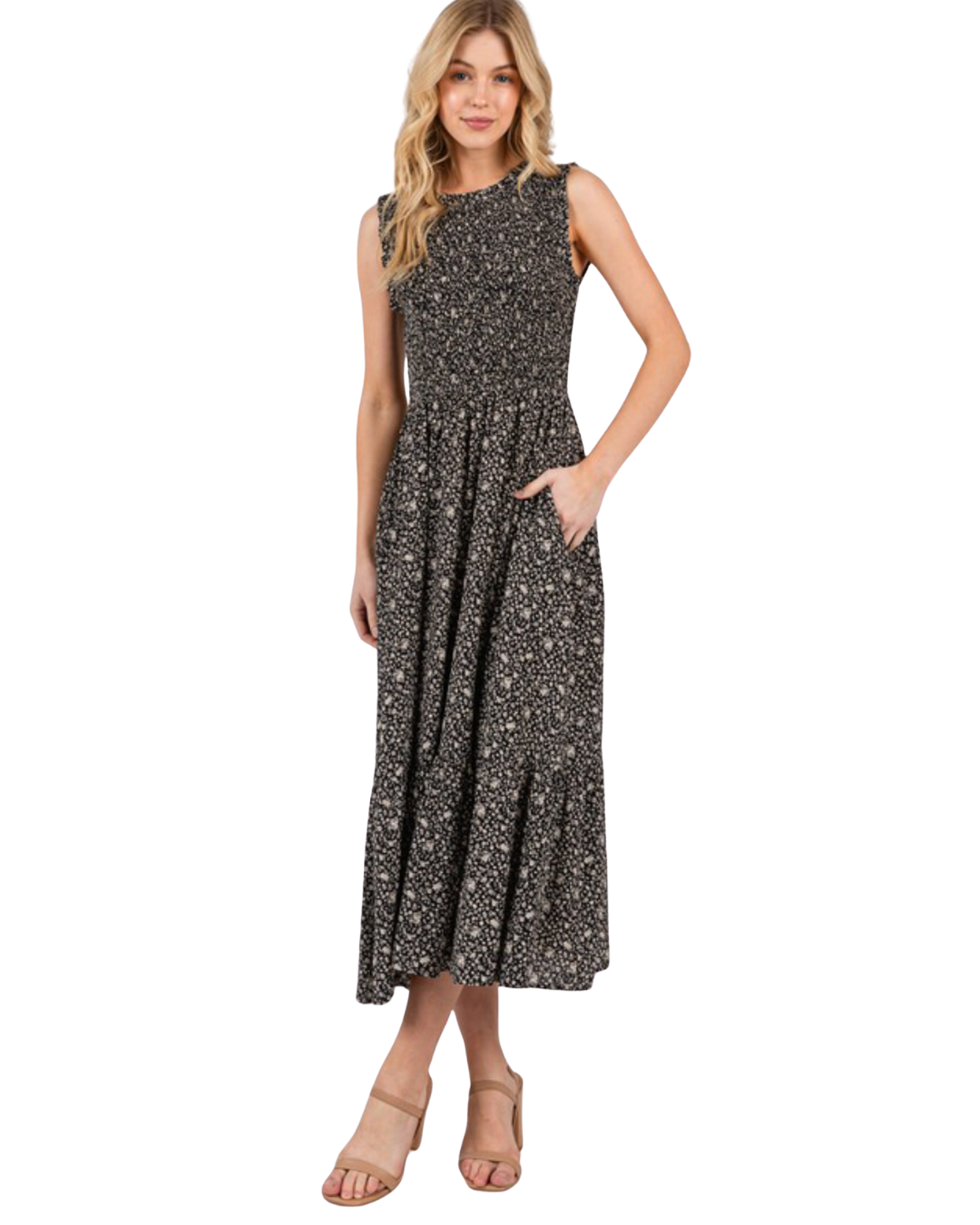 Vestido con smock corte A estampado floral