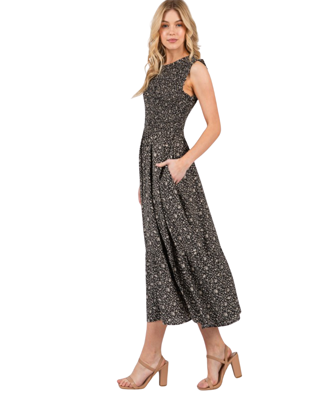 Vestido con smock corte A estampado floral