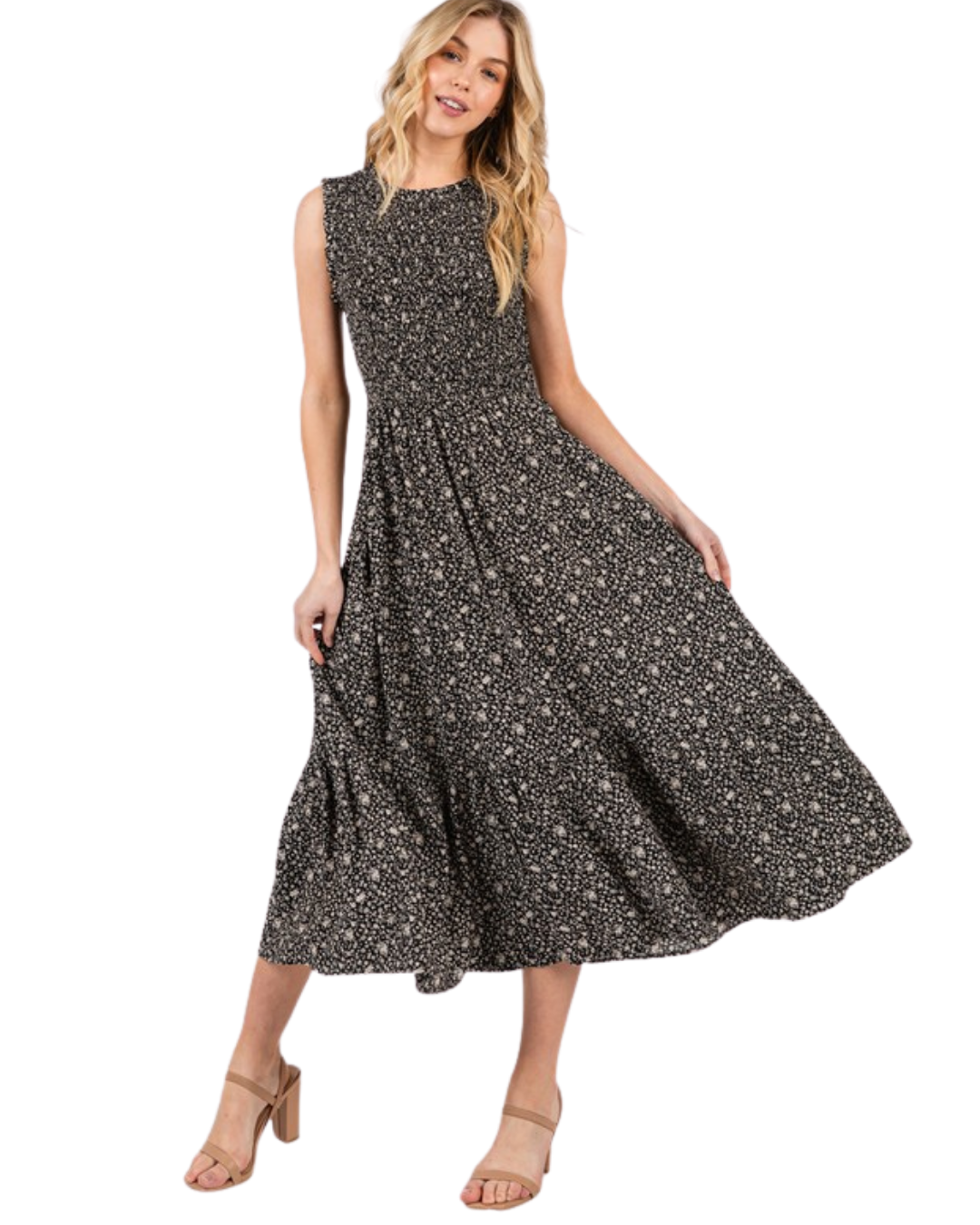 Vestido con smock corte A estampado floral