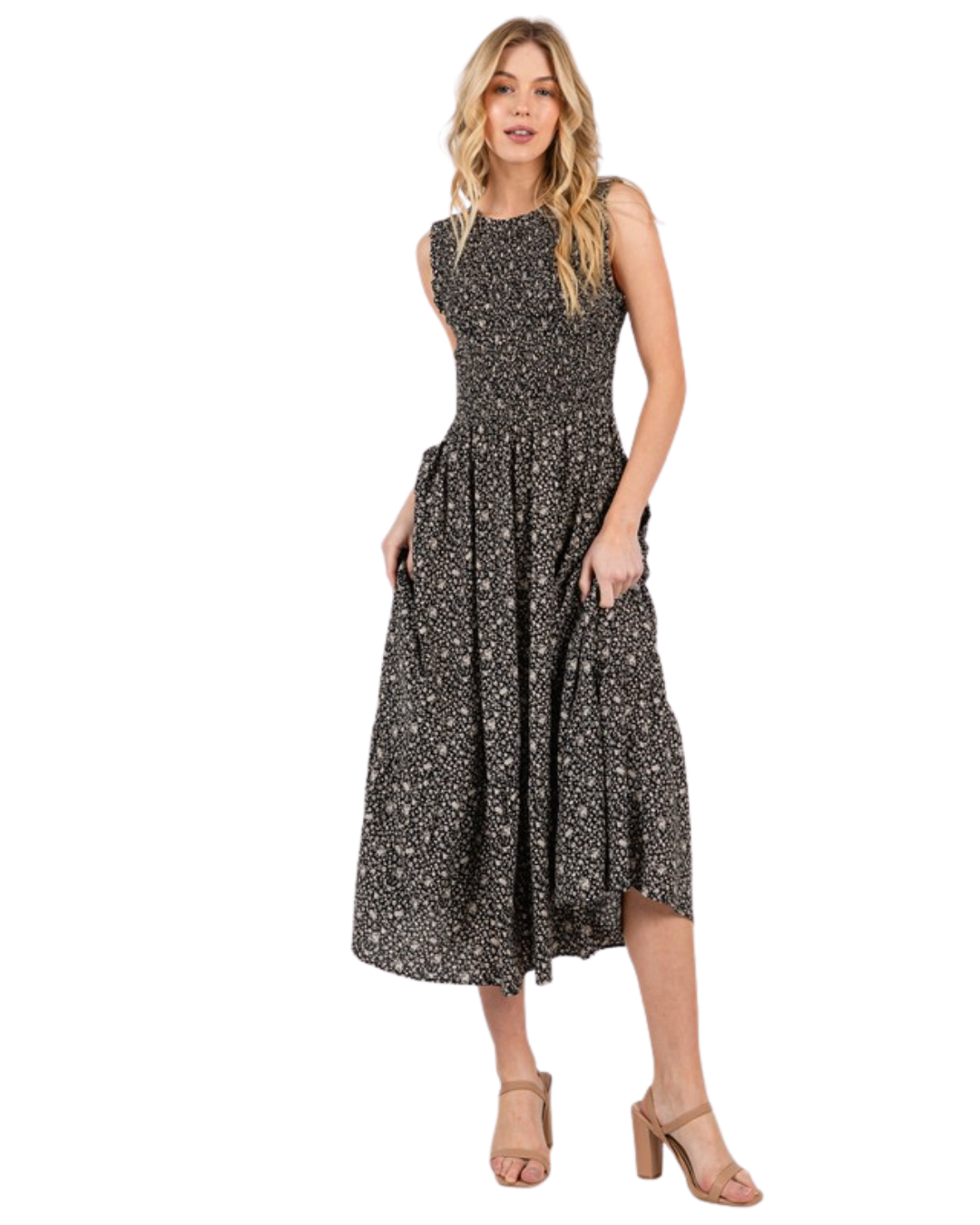 Vestido con smock corte A estampado floral
