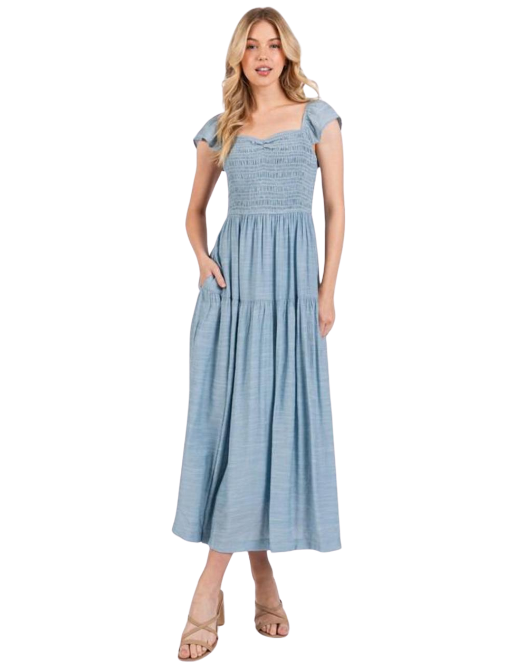 Vestido con detalle nido de abeja superior