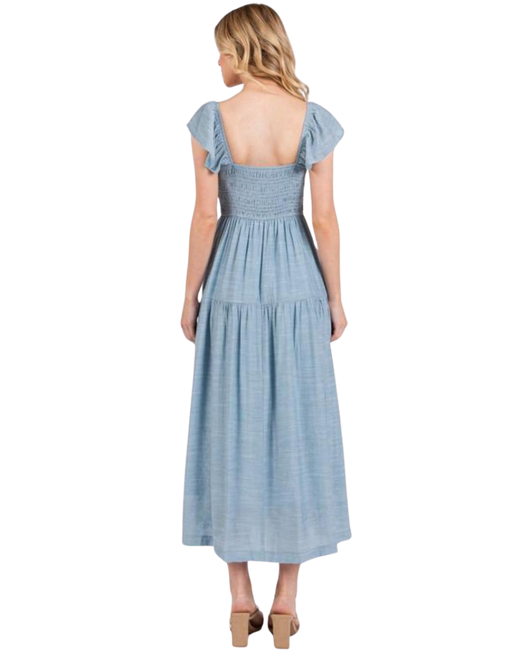 Vestido con detalle nido de abeja superior