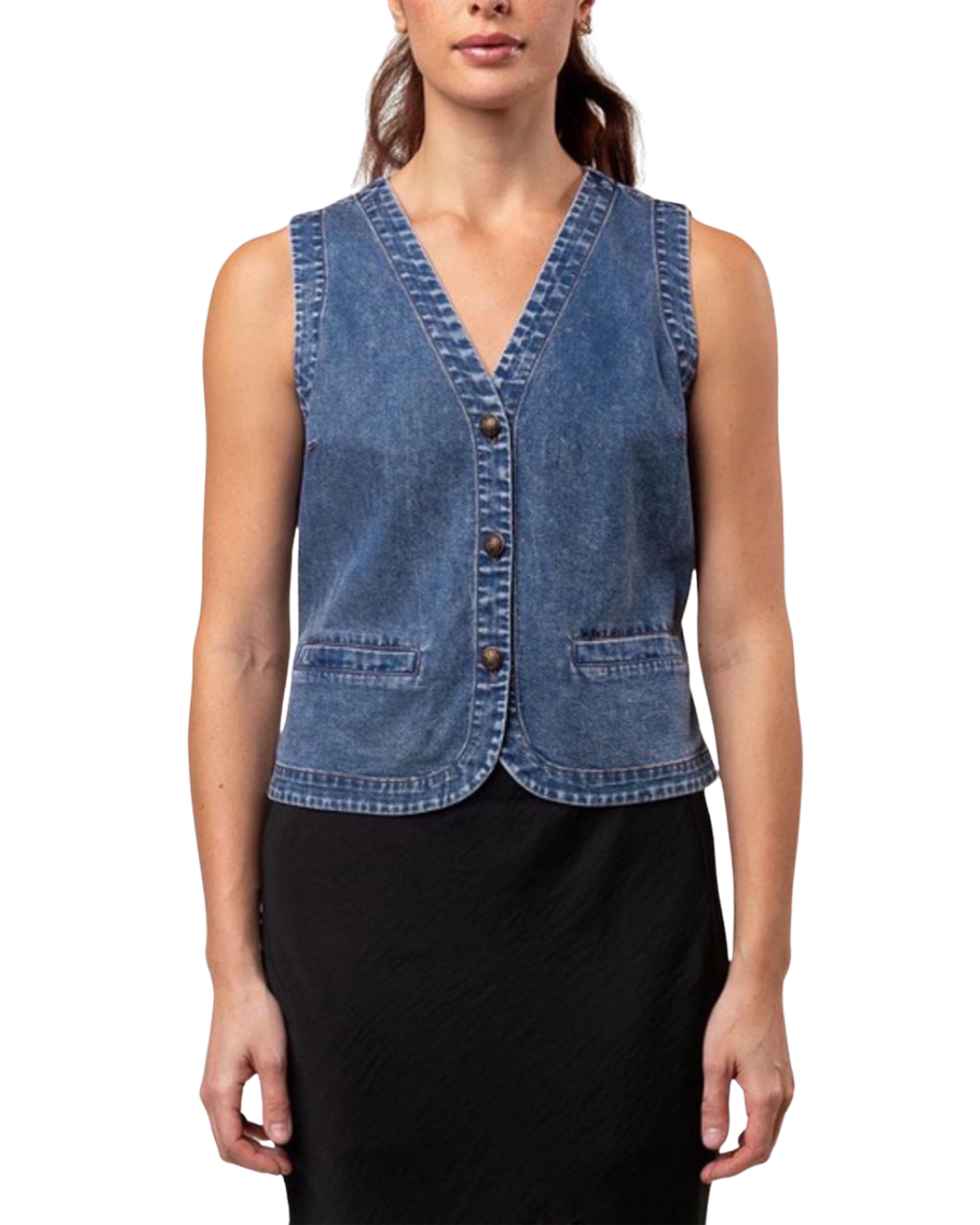 Chaleco con botones de mezclilla suave