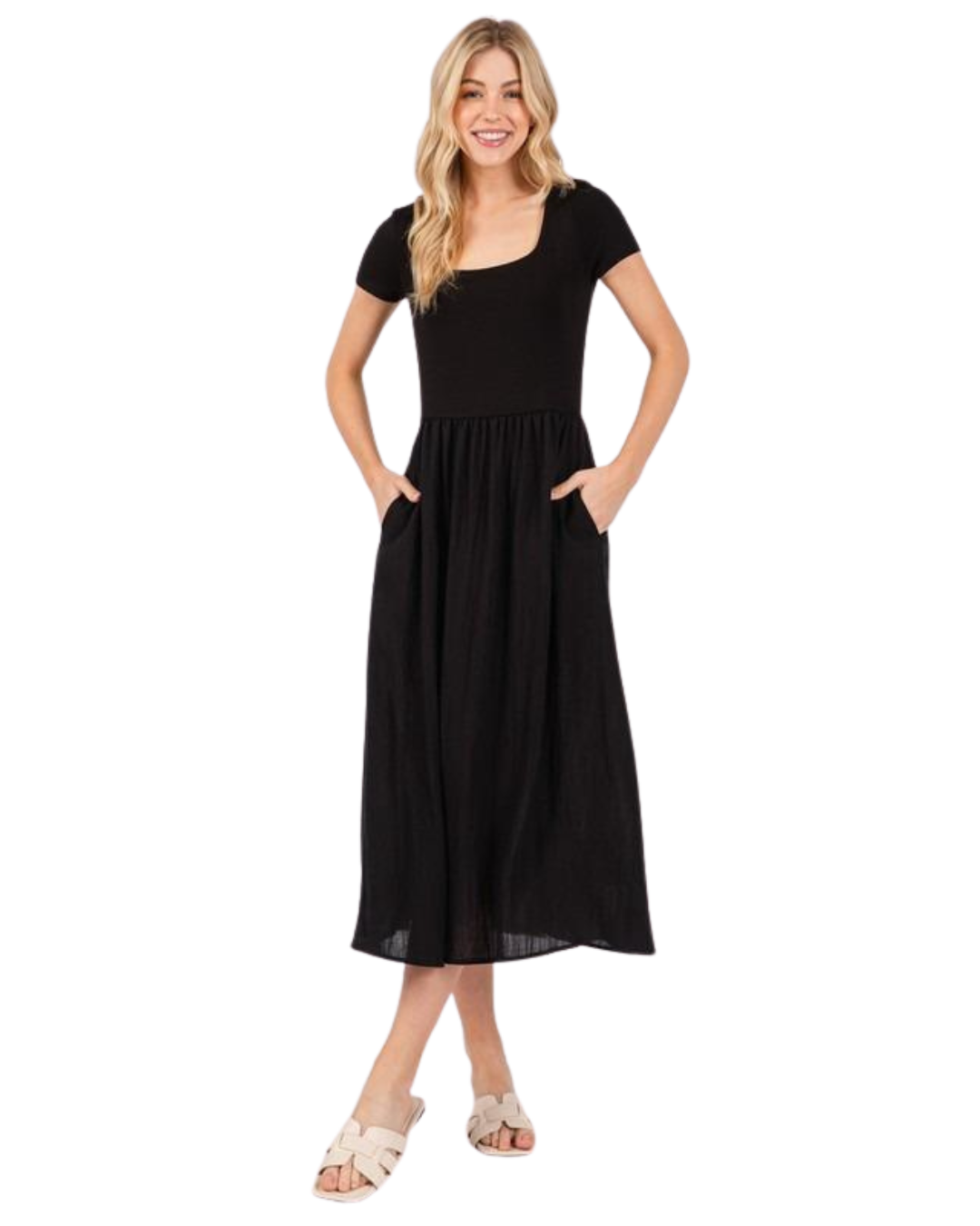 Vestido casual midi con bolsillos