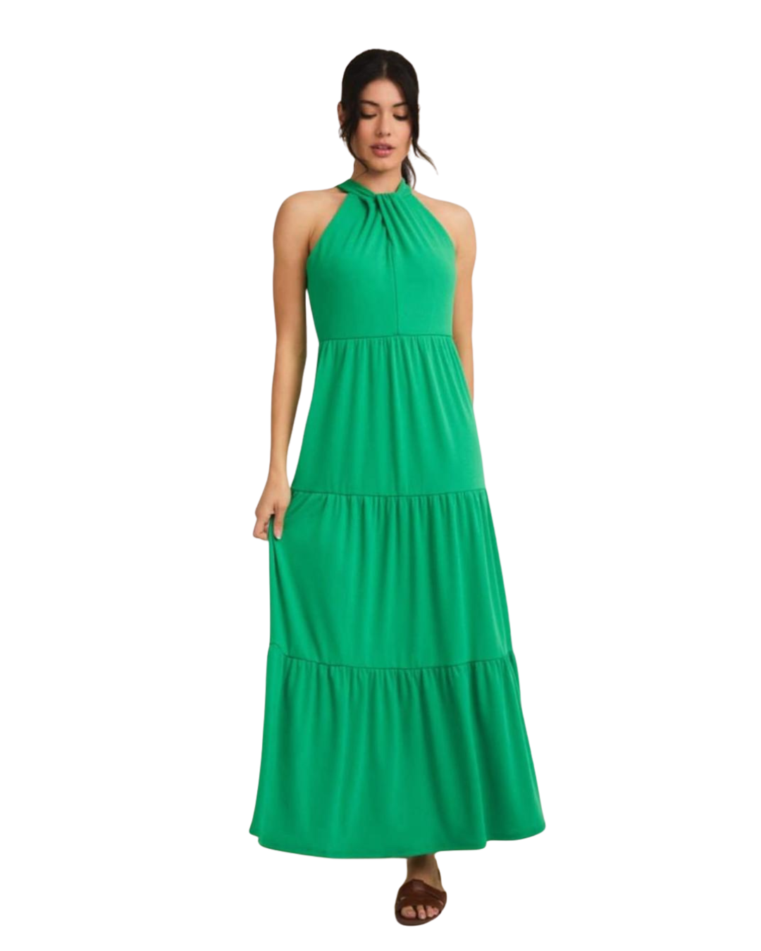 Vestido verde cuello Halter