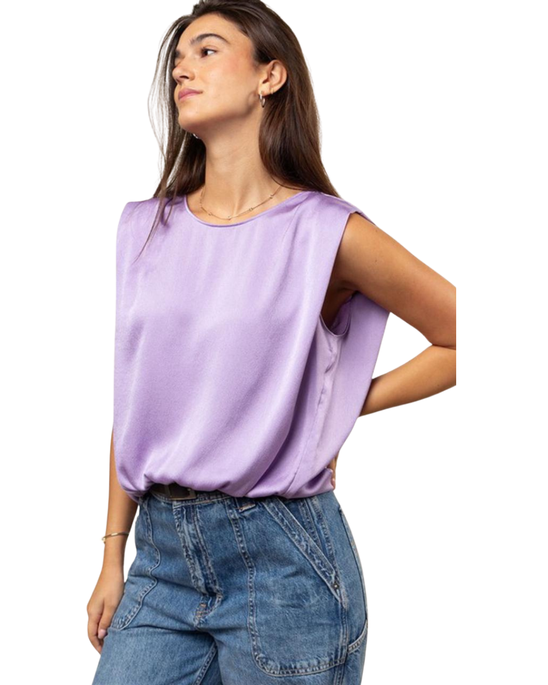 Blusa seda sin manga con caída ligera