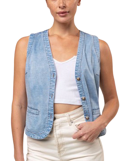 Chaleco con botones de mezclilla suave
