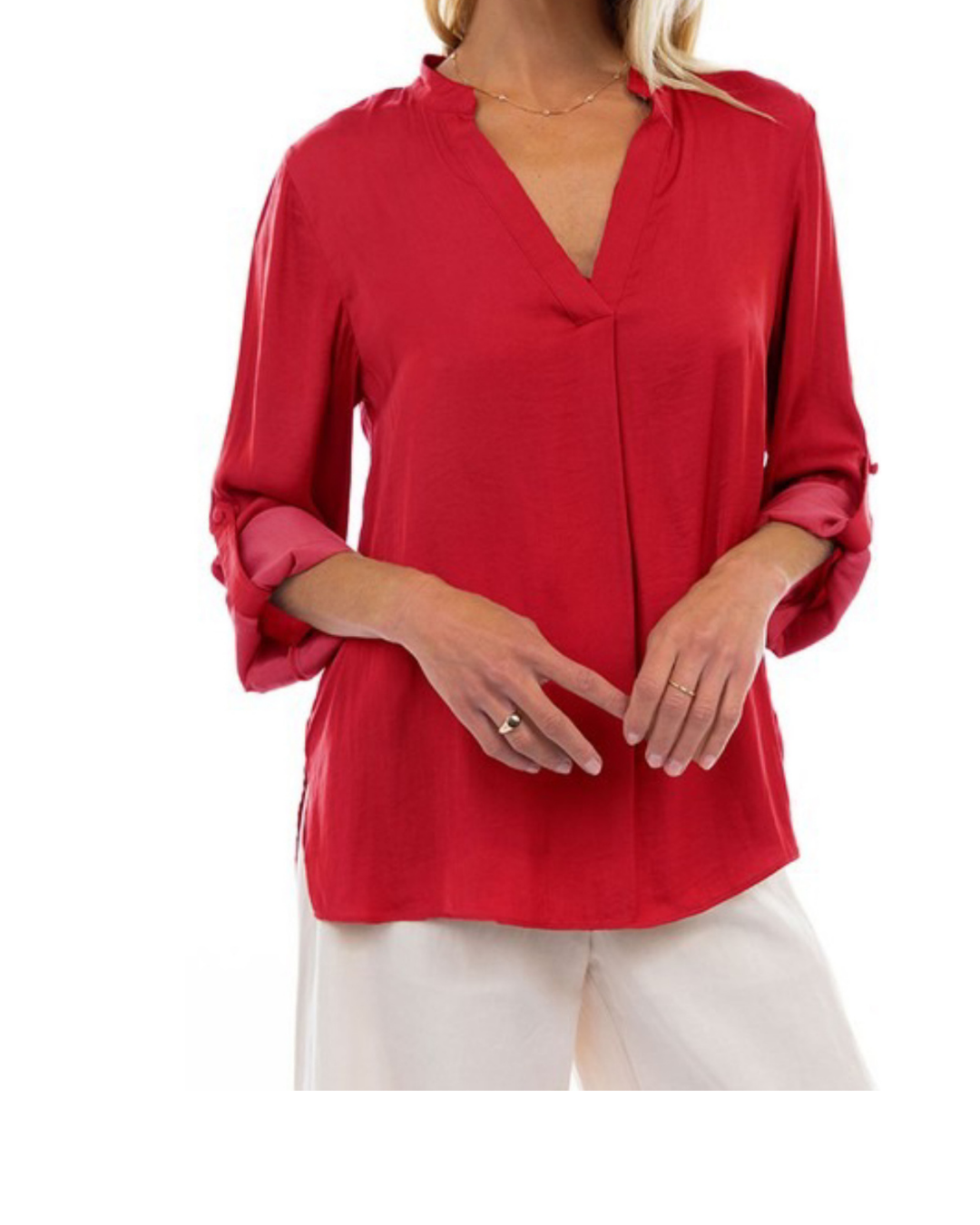 Blusa seda roja manga larga y/o 3/4