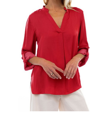 Blusa seda roja manga larga y/o 3/4