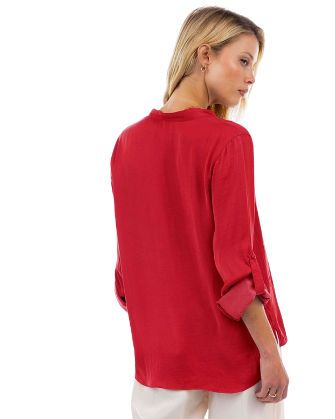 Blusa seda roja manga larga y/o 3/4
