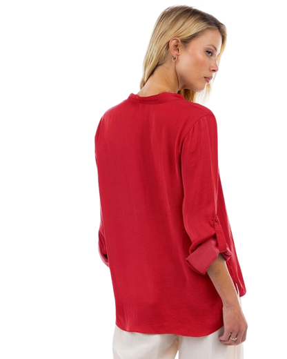Blusa seda roja manga larga y/o 3/4