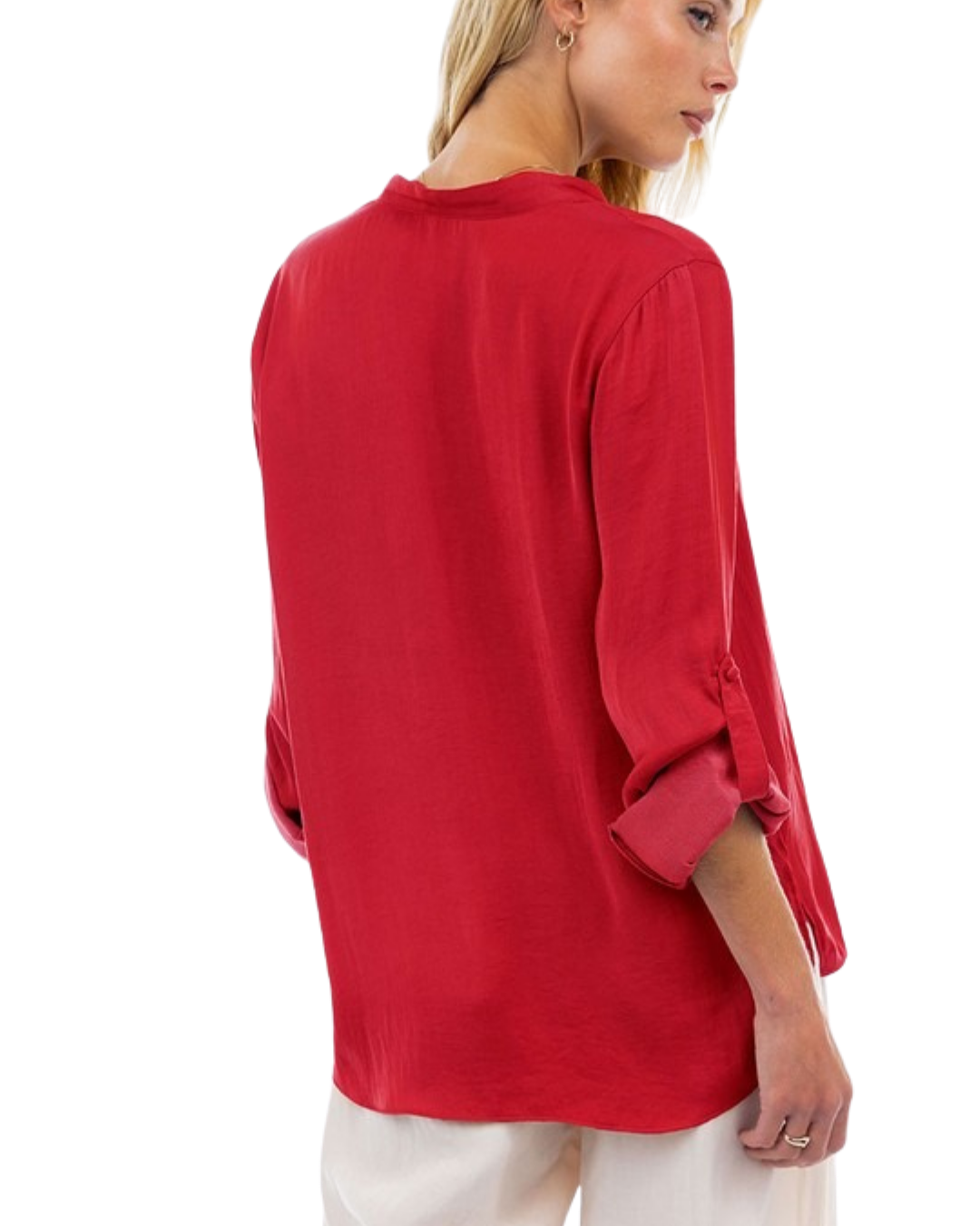 Blusa seda roja manga larga y/o 3/4
