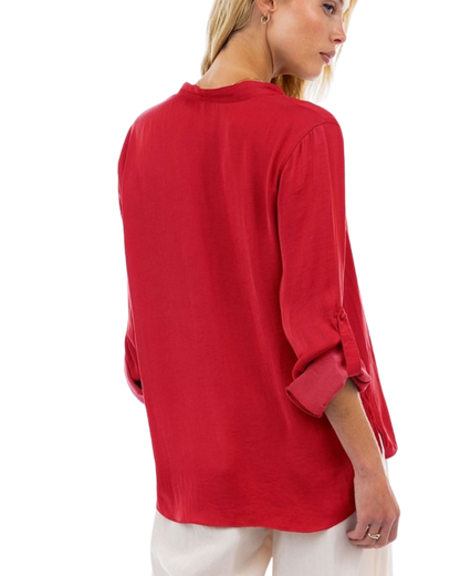 Blusa seda roja manga larga y/o 3/4
