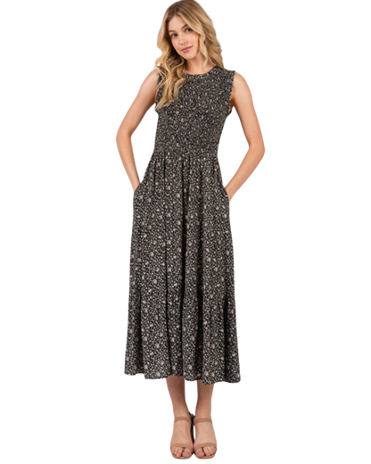 Vestido con smock corte A estampado floral