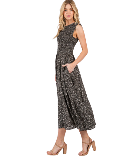 Vestido con smock corte A estampado floral