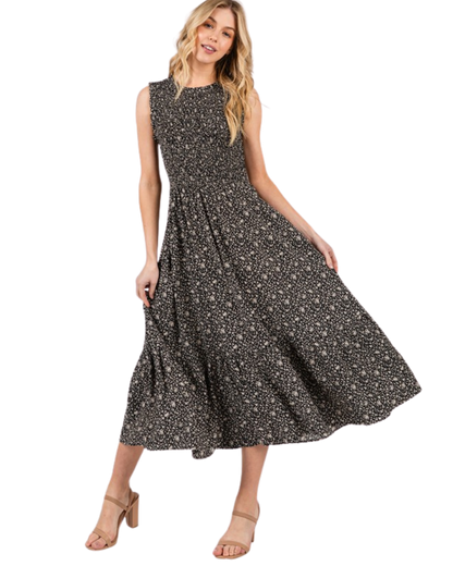 Vestido con smock corte A estampado floral