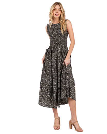 Vestido con smock corte A estampado floral