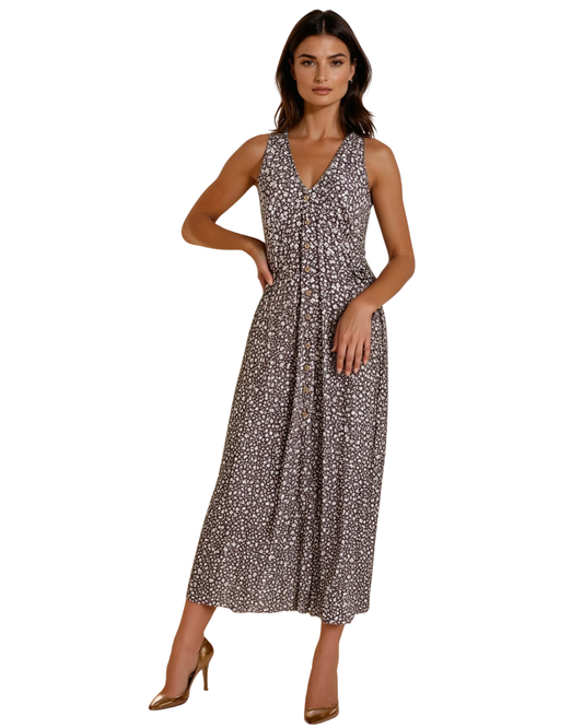 Vestido Floral café con blanco