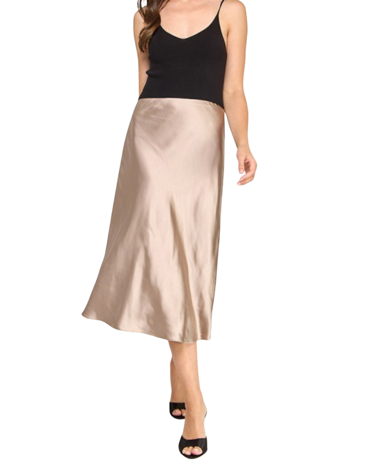 Falda beige dorada de seda