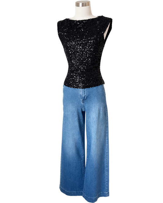 Blusa brillos negra y plata