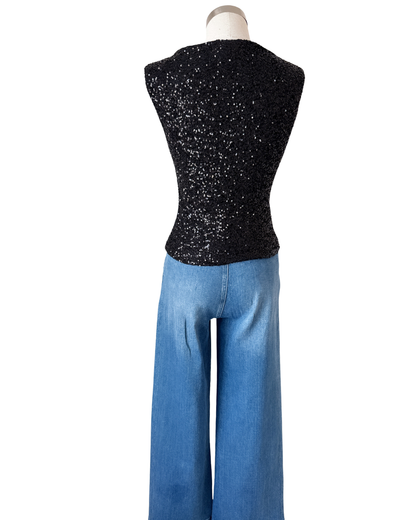 Blusa brillos negra y plata