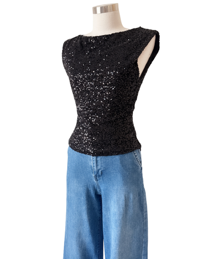 Blusa brillos negra y plata