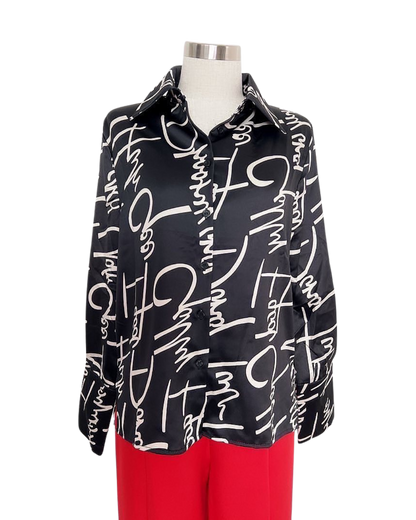 Blusa estampada tela asedada con detalle en manga